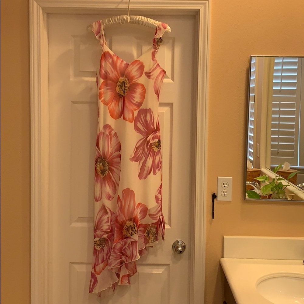 California Concepts pink floral ruffle slip dress